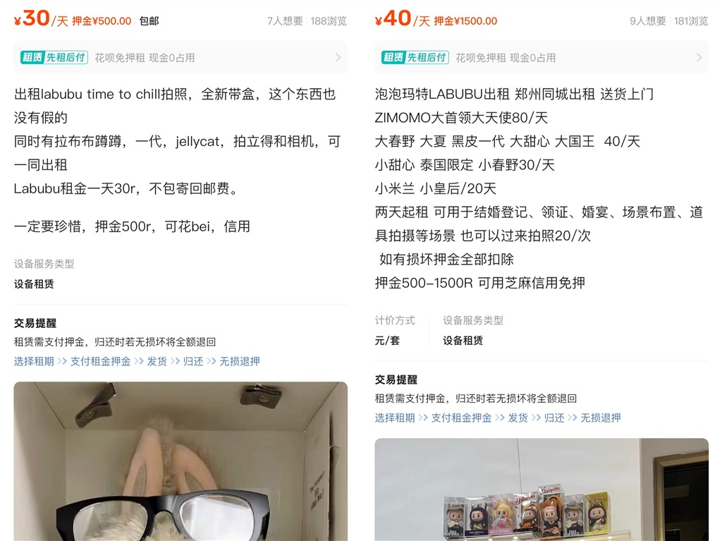 (有卖家在出租LABUBU实体公仔)