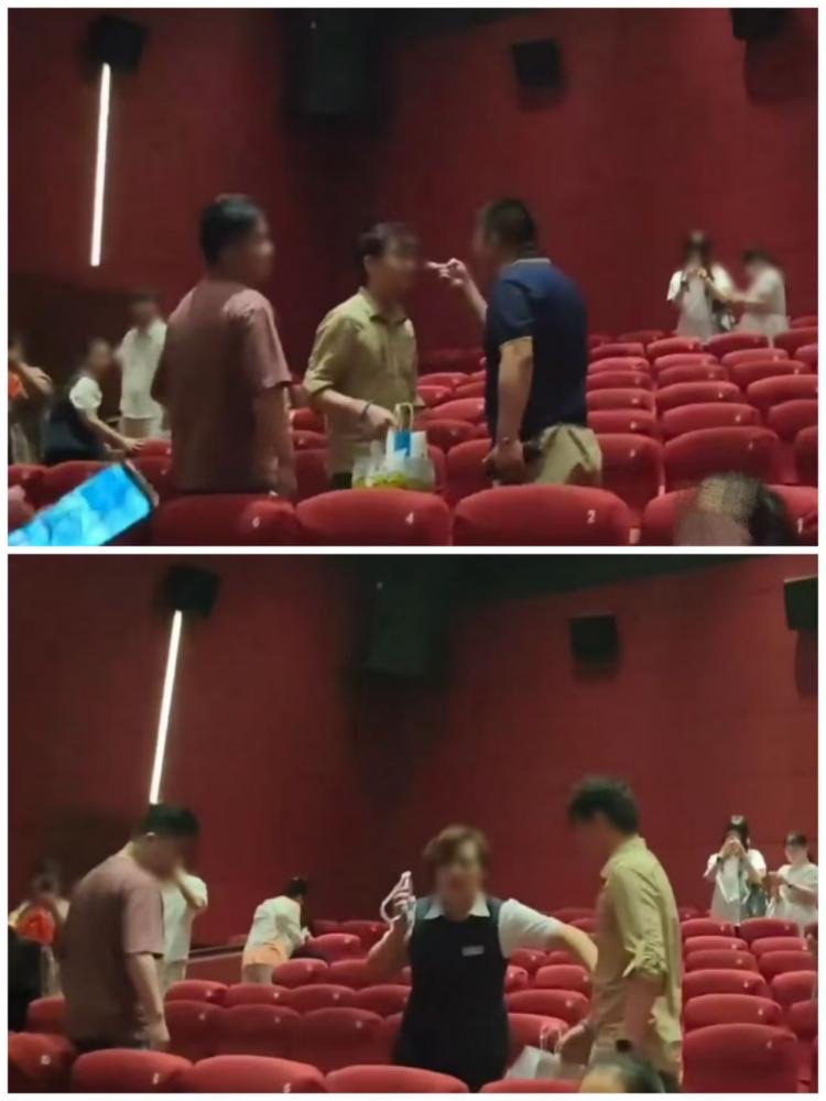 图说:6月20日,两名观众因屏摄发生冲突,曹杨影城工作人员上前劝阻。 图源:视频截图
