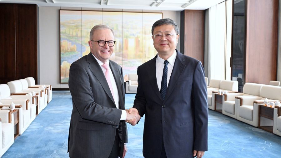 Chen Jining正在与澳大利亚总理奥尔巴尼会面