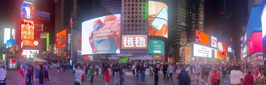 2025纽约时装周期间时代广场中央大屏的氆氇宣传片